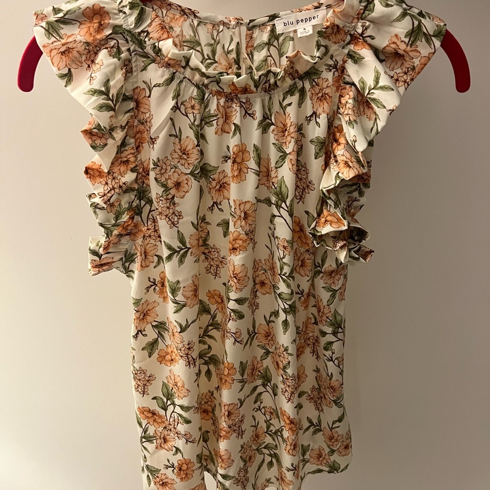 Blu Pepper Floral Ruffle Top - Cream and Orange